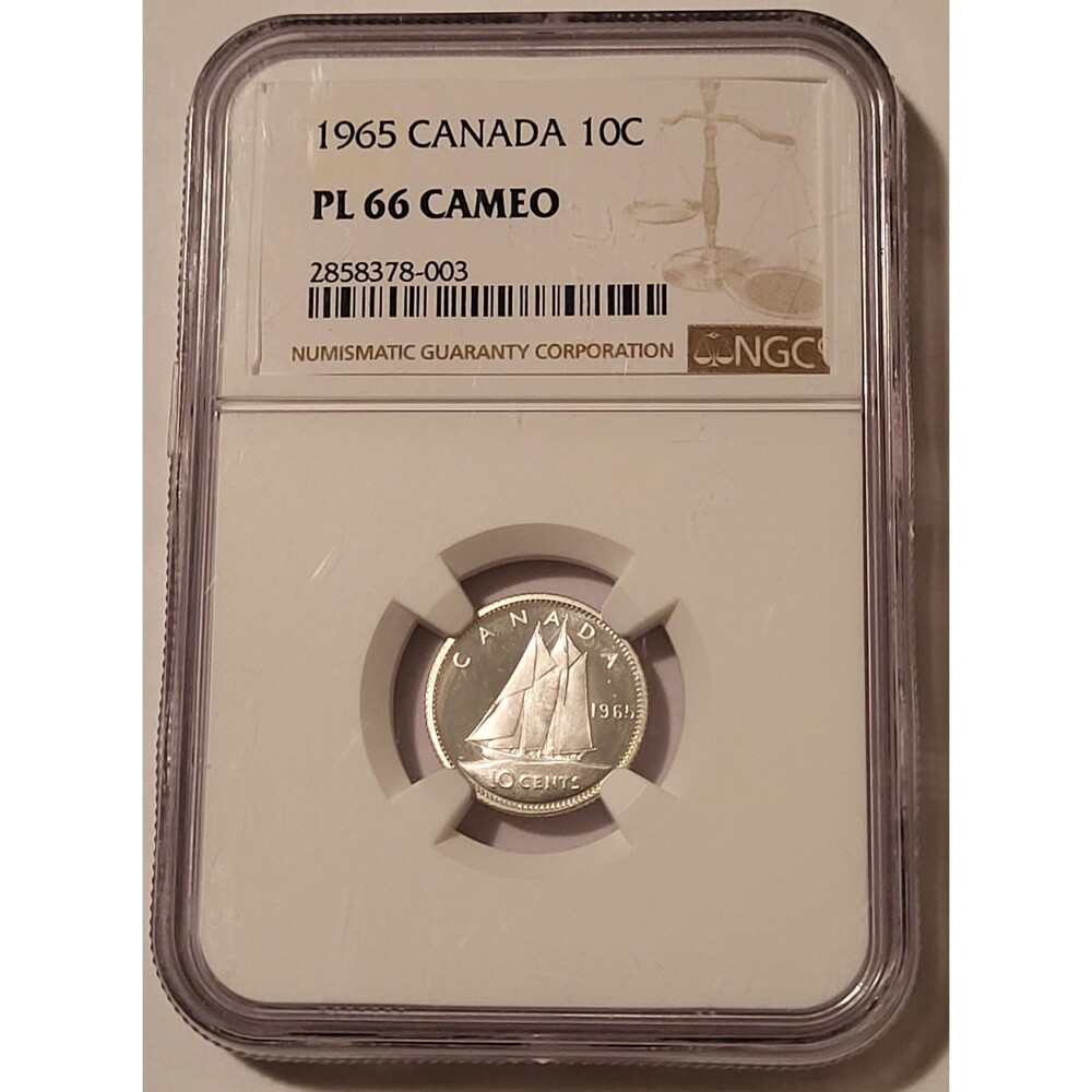 Canada Elizabeth II 1965 Silver 10 Cents PL66 Cameo NGC